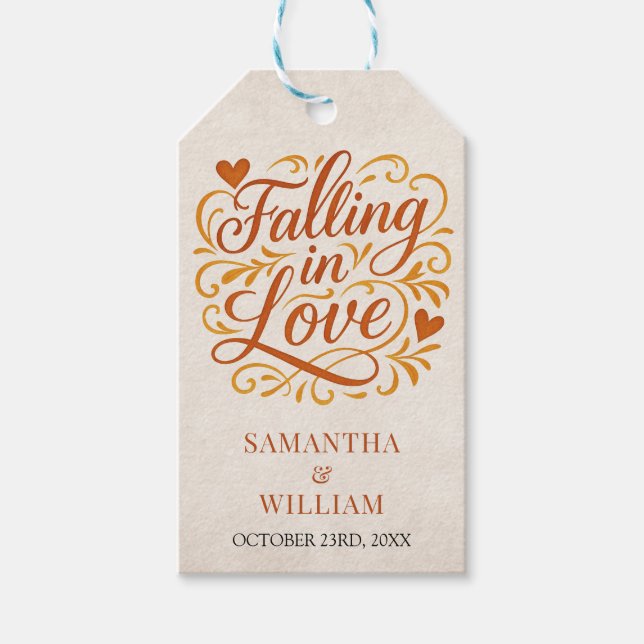 Falling in Love Modern Autumn Wedding  Presentetikett (Framsidan)