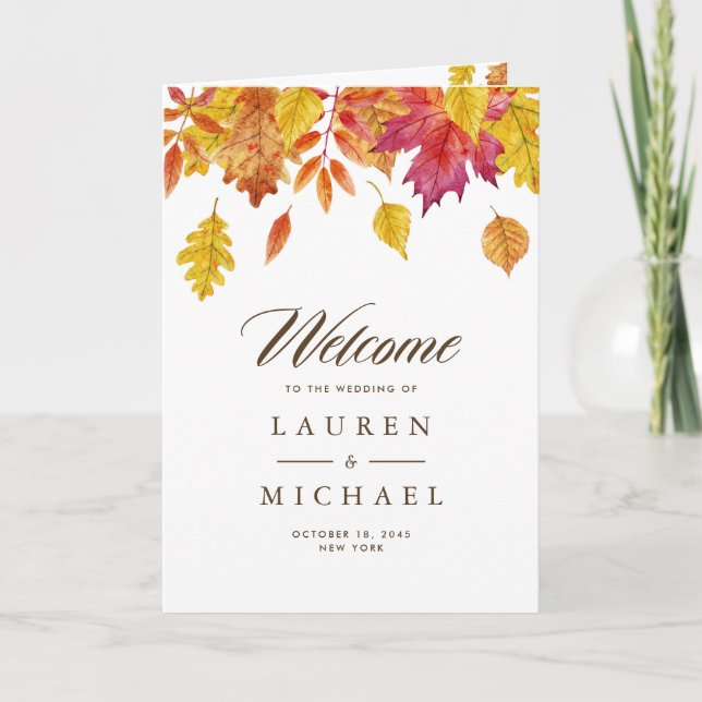 Falling Löv Garland Autumn Bröllop Booklet Program (Framsida)