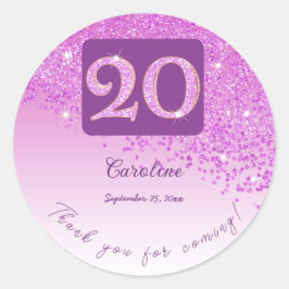 Falling Rosa Glitter, 20:e födelsedagstack Runt Klistermärke