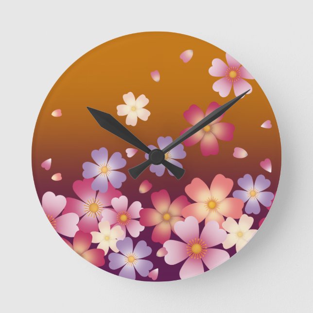 Falling Sakura Blommars Kimono Stil Guld Rund Klocka (Framsida)