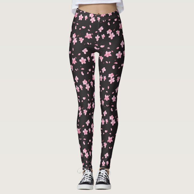 Falling Sakura Blommars Leggings (Framsida)