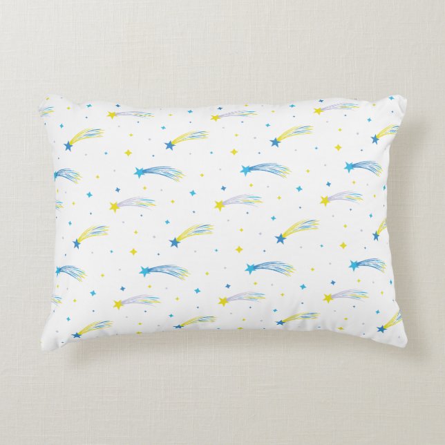 Falling stars Blue Yellow Purple Cosmic Cartoon. Prydnadskudde (Framsidan)