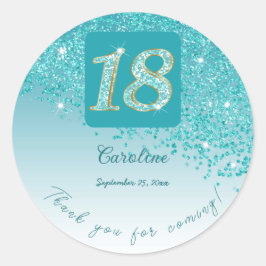 Falling Teal Blue Glitter, 18:e födelsedagstack Runt Klistermärke
