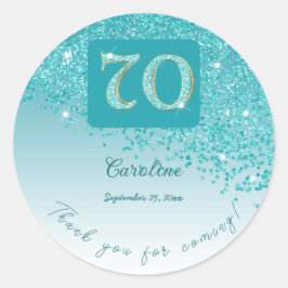Falling Teal Blue Glitter, 70:e födelsedagstack Runt Klistermärke