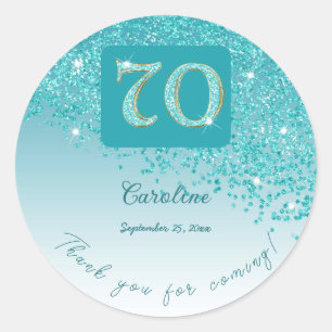 Falling Teal Blue Glitter, 70:e födelsedagstack Runt Klistermärke