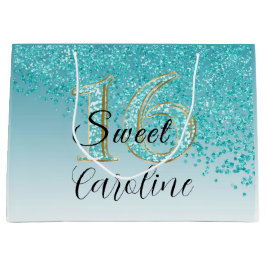 Falling Teal Blue Glitter Sweet 16 Birthday