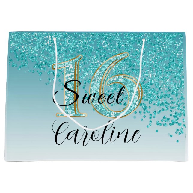 Falling Teal Blue Glitter Sweet 16 Birthday (Framsidan)