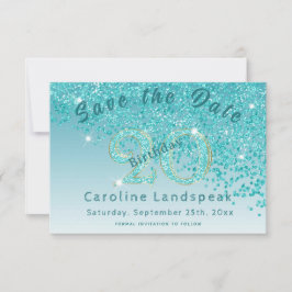 Falling Teal Blue Glitter under 20:e födelsedagen Spara Datumet