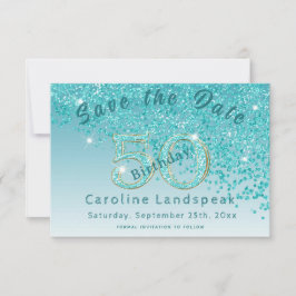 Falling Teal Blue Glitter under 50:e födelsedagen Spara Datumet