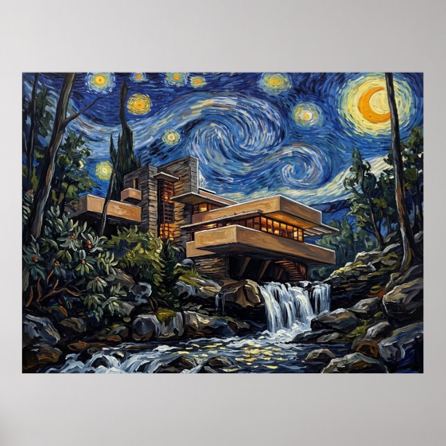 Fallingwater Stjärnklar natt Poster (Framsidan)