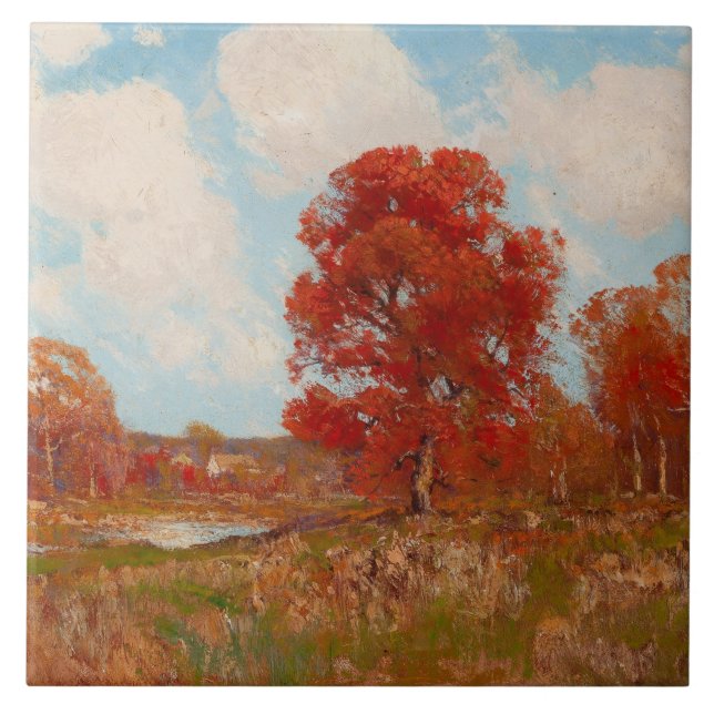 Falllandskap (Landsbygdsscenen på hösten) (Röda Tr Kakelplatta (Framsidan)