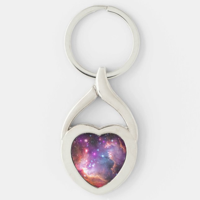 Falln Angelic Galaxy Twisted Heart Silverfärgad Nyckelring (Framsidan)
