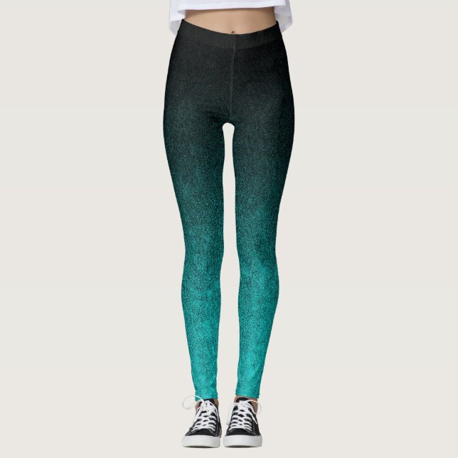 Falln Aqua & Black Glitter-övertoning Leggings (Framsida)