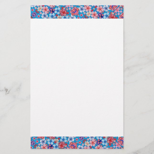 Falln Blue Cascading Blommigt Chirimen Brevpapper (Framsida)
