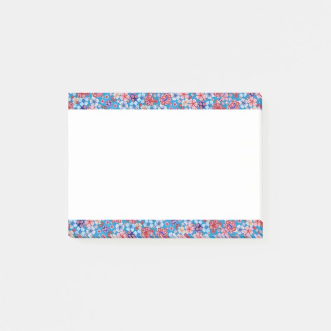 Falln Blue Cascading Blommigt Chirimen Post-it Block (Framsida)
