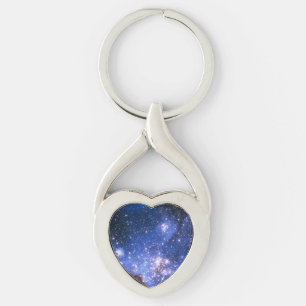 Falln Blue Embrionic Starfield Twisted Heart Silverfärgad Nyckelring