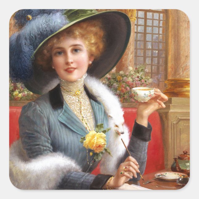 Falln Brev och Tea Fyrkantigt Klistermärke (Framsida)