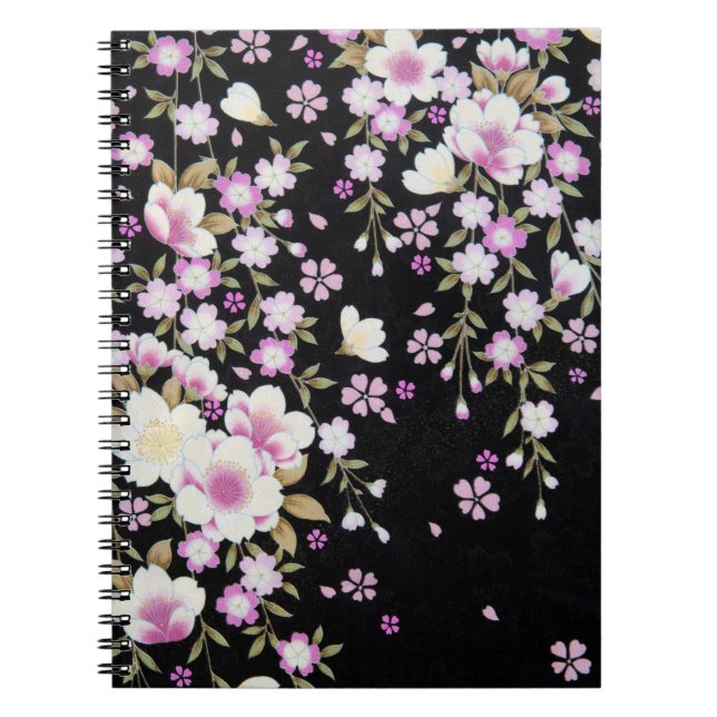 Falln Cascading Rosa Flowers Anteckningsbok Med Spiral (Framsidan)