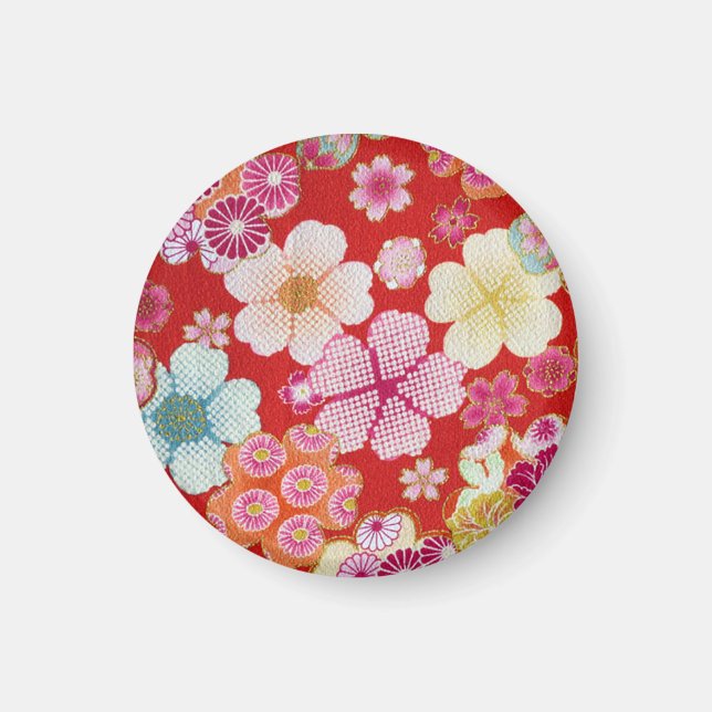 Falln Crimson Blommigt Chirimen Magnet (Framsidan)
