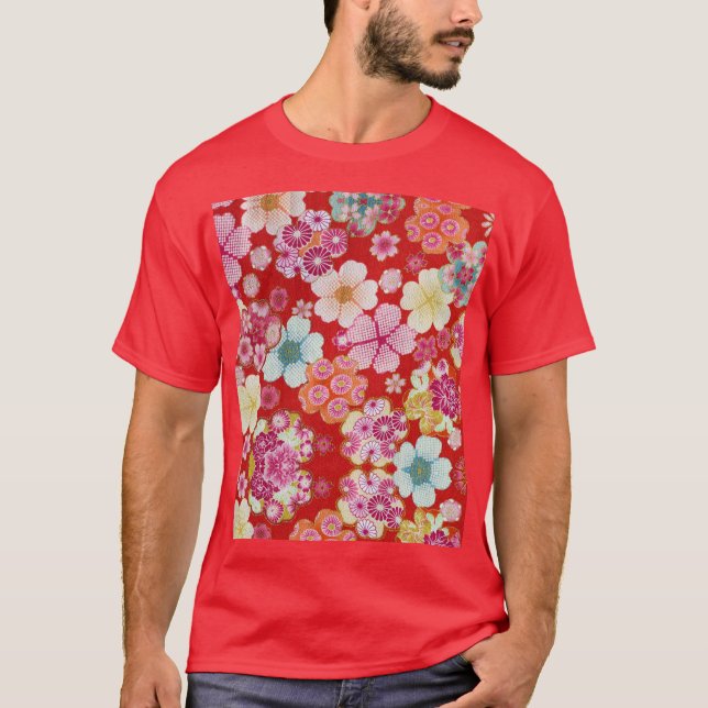 Falln Crimson Blommigt Chirimen T-shirt (Framsida)