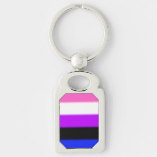 Falln Genderfluid Pride Flagga Rektangulärt Silverfärgad Nyckelring