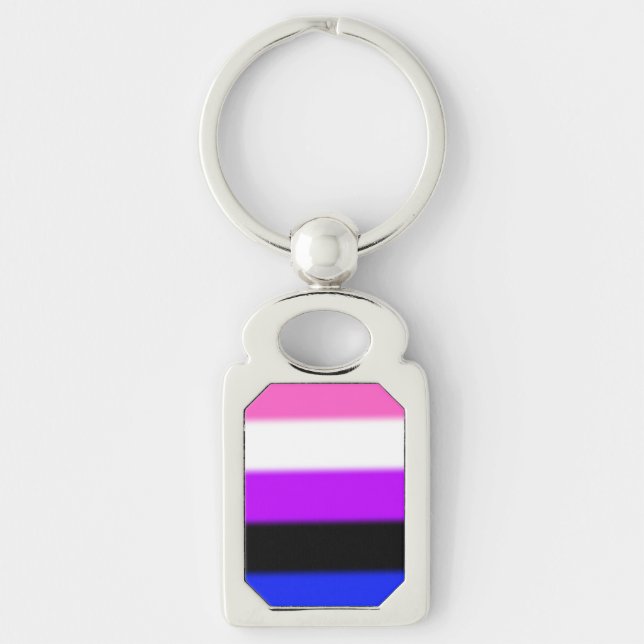 Falln Genderfluid Pride Flagga Rektangulärt Silverfärgad Nyckelring (Framsidan)