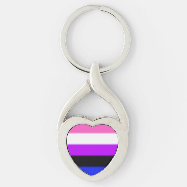 Falln Genderfluid Pride Flagga Twisted Heart Silverfärgad Nyckelring (Framsidan)