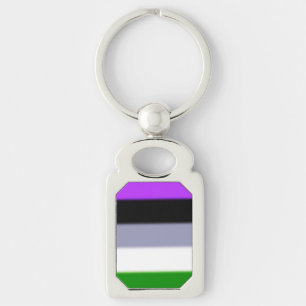 Falln Genderqueer Pride Flagga Rektangulärt Silverfärgad Nyckelring