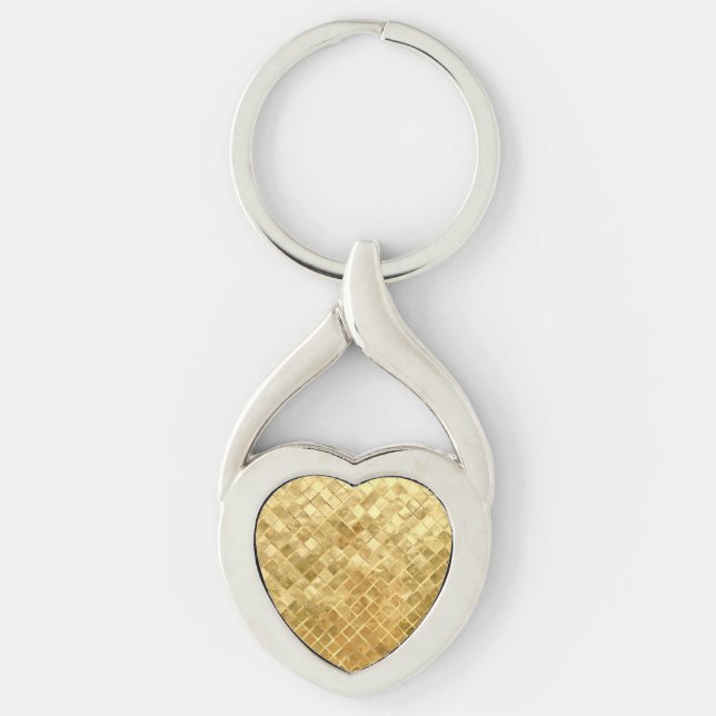 Falln Golden Checkerboard Twisted Heart Silverfärgad Nyckelring (Framsidan)