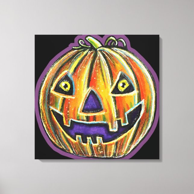 Falln Grinning Pumpkin Vintage Halloweenies Canvastryck (Framsida)