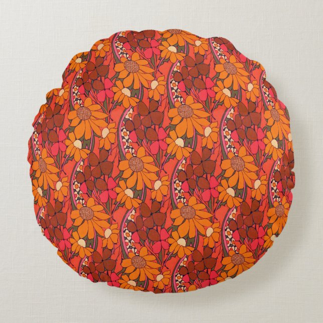 Falln Groovy Flowers Rund Kudde (Framsidan)