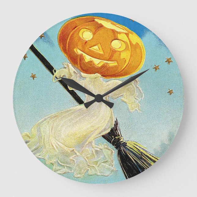 Falln Happy halloween Pumpkin Witch Stor Klocka (Framsida)