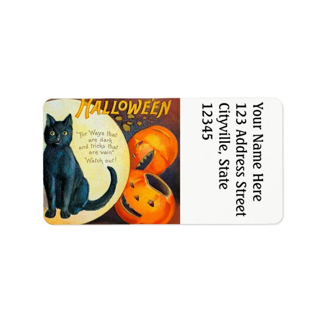 Falln Merry Halloween Cat Adressetikett (Framsidan)