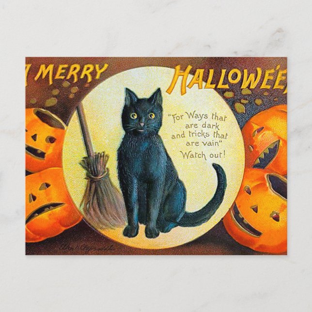 Falln Merry Halloween Cat Vykort (Framsida)