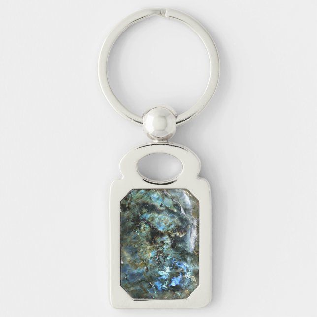 Falln Ocean Stone Rektangulärt Silverfärgad Nyckelring (Framsidan)