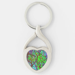 Falln påfågel Ammolite Twisted Heart Silverfärgad Nyckelring