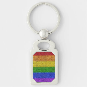 Falln Rainbow Glitter-övertoning Rektangulärt Silverfärgad Nyckelring
