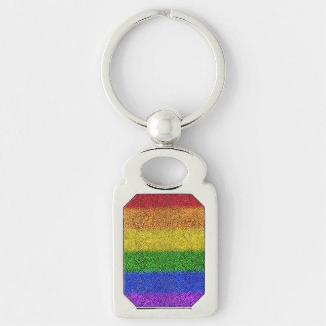 Falln Rainbow Glitter-övertoning Rektangulärt Silverfärgad Nyckelring (Framsidan)