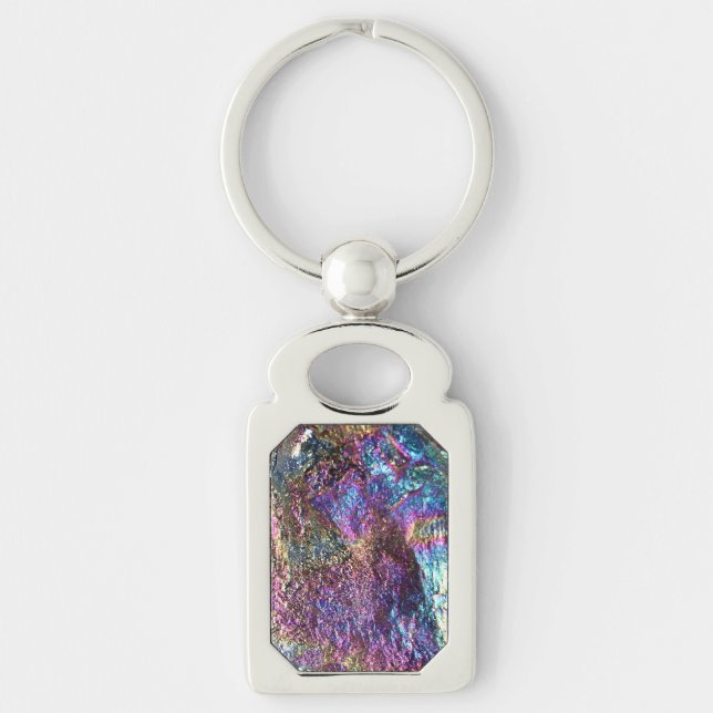 Falln Rainbow Sten Rektangulärt Silverfärgad Nyckelring (Framsidan)