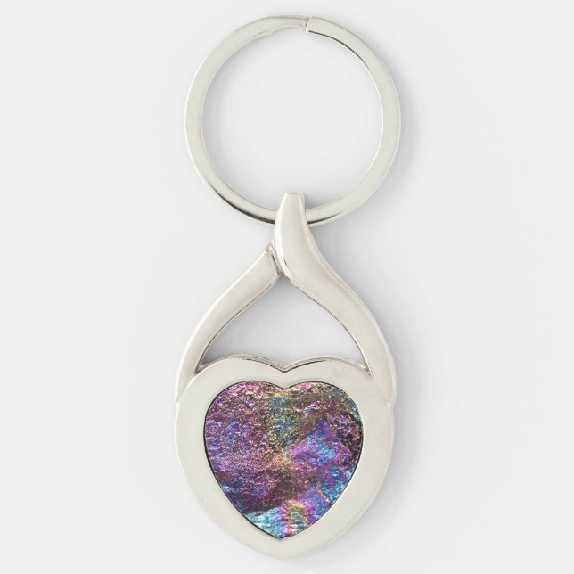 Falln Rainbow Sten Twisted Heart Silverfärgad Nyckelring (Framsidan)