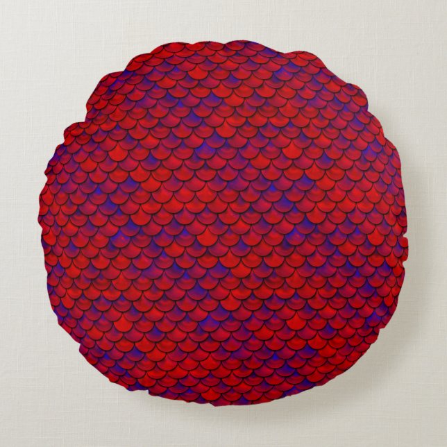 Falln Red and Lila Scales Rund Kudde (Framsidan)