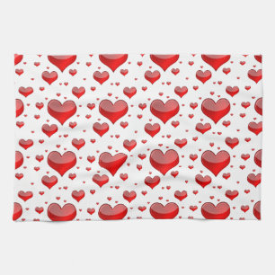 Falln Red Hearts (Du väljer Bakgrund Färg!) Kökshandduk