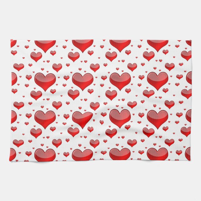 Falln Red Hearts (Du väljer Bakgrund Färg!) Kökshandduk (Horisontell)