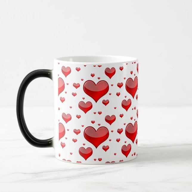 Falln Red Hearts (Du väljer Bakgrund Färg!) Magisk Mugg (Vänster)