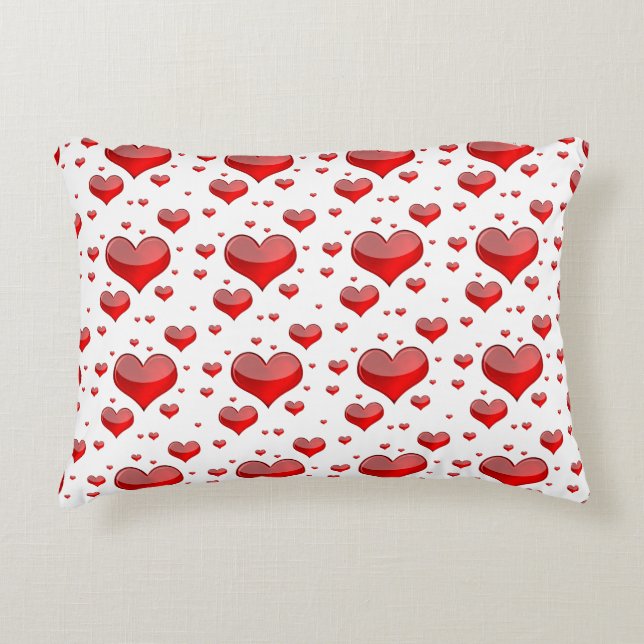 Falln Red Hearts (Du väljer Bakgrund Färg!) Prydnadskudde (Framsidan)