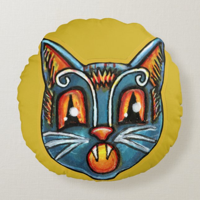 Falln Scaredy Cat Vintage Halloweenies Rund Kudde (Framsidan)