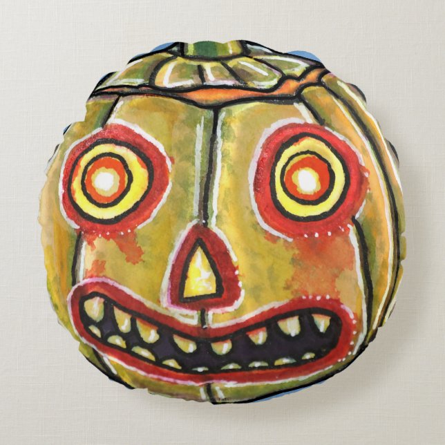 Falln Spooky Pumpkin Vintage Halloweenies Rund Kudde (Framsidan)