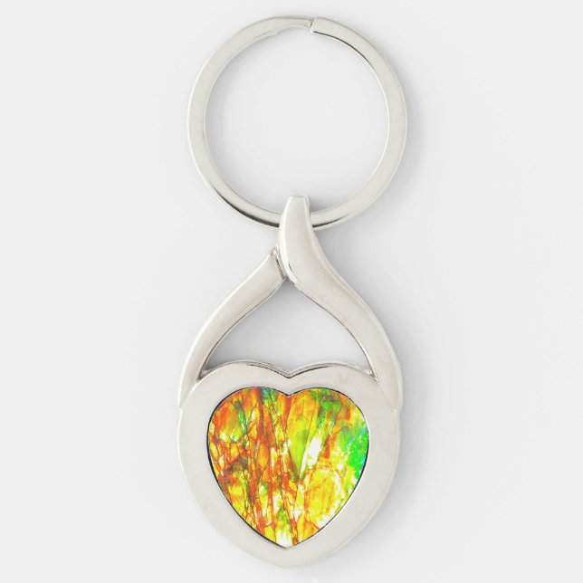 Falln Sunset Ammolite Twisted Heart Silverfärgad Nyckelring (Framsidan)