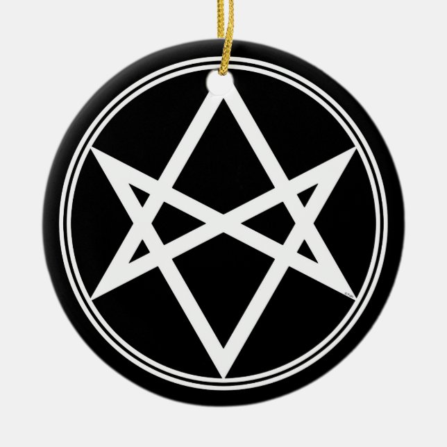 Falln Unicursal Hexagram White Julgransprydnad Keramik (Framsidan)