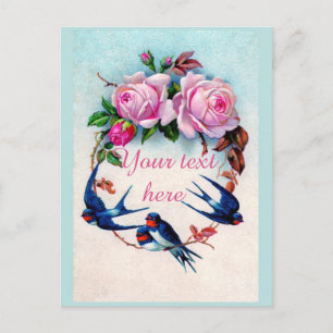 Falln Victorian Blue Birds and Ro Vykort
